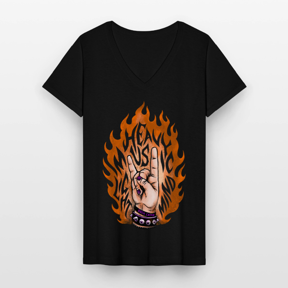 Fired Up Klassinen naisten t-paita v-pääntiellä - musta