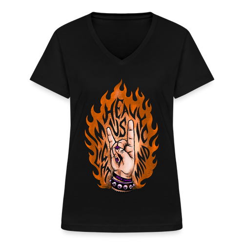 Fired Up Klassinen naisten t-paita v-pääntiellä - musta